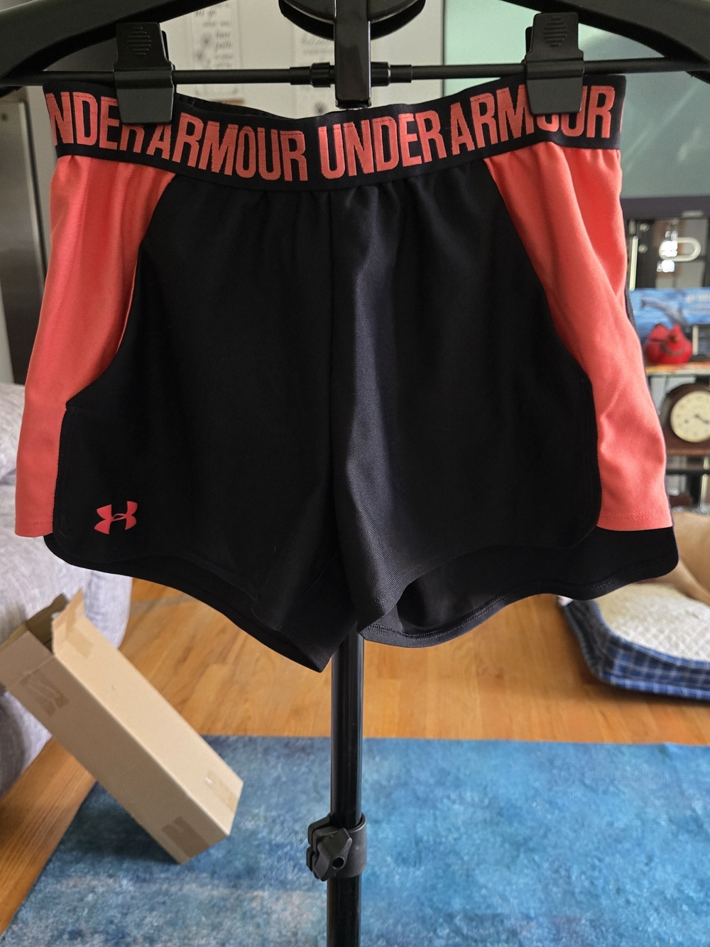 Under Armour Black & Coral Athletic Shorts with Branded Waistband